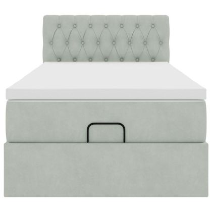 Османска легло с матрак и LED, светлосиво, 90x200 см, кадифе