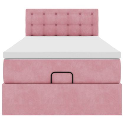 Османска легло с матрак и LED, розово, 90x200 см, кадифе