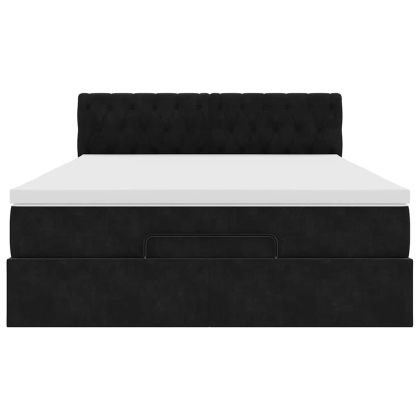 Османска легло с матрак и LED, черно, 140x190 см, кадифе