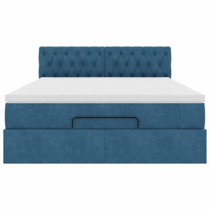 Османска легло с матрак и LED, тъмносиньо, 140x190 см, кадифе