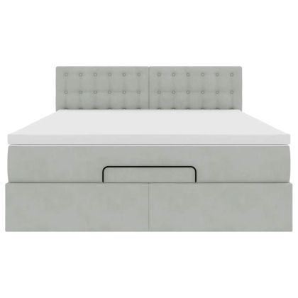 Османска легло с матрак и LED, светлосиво, 140x200 см, кадифе