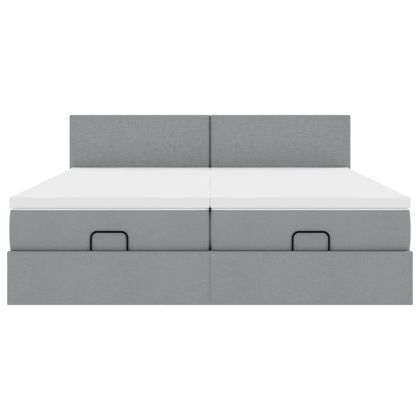 Османска легло с матраци и LED, светлосиво, 180x200 см, плат