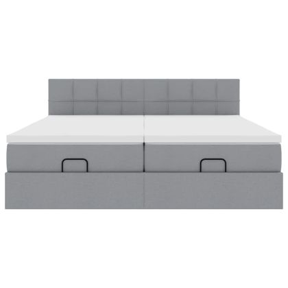 Османска легло с матраци и LED, светлосиво, 180x200 см, плат