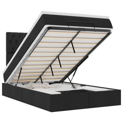 Османска легло с матрак и LED, черно, 120x190 см, плат