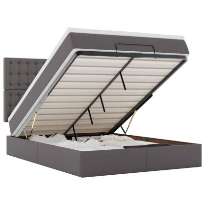 Османска легло с матрак&LED, сиво, 140x190 см, изкуствена кожа