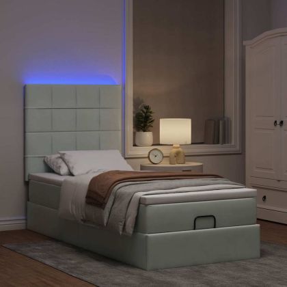 Османска легло с матраци и LED, светлосиво, 90x200 см, кадифе