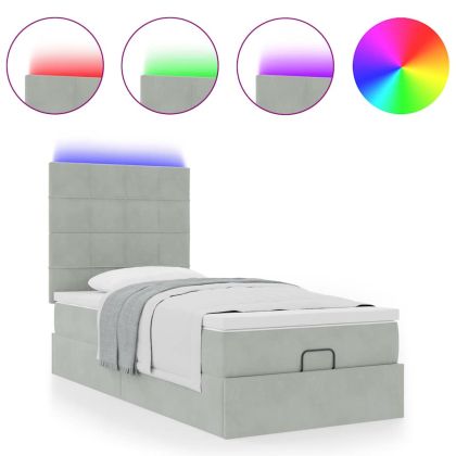 Османска легло с матраци и LED, светлосиво, 90x200 см, кадифе