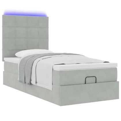Османска легло с матраци и LED, светлосиво, 90x200 см, кадифе