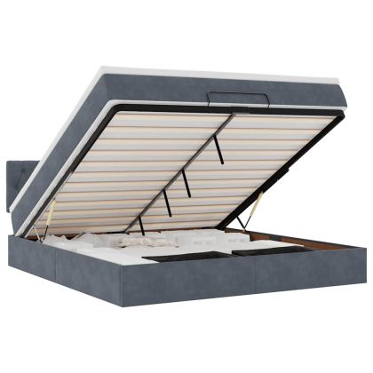 Османска легло с матрак и LED, тъмносиво, 160x200 см, кадифе