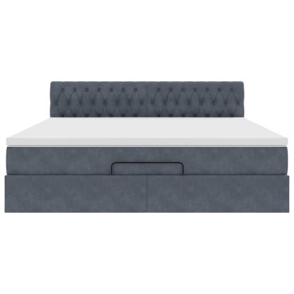 Османска легло с матрак и LED, тъмносиво, 160x200 см, кадифе