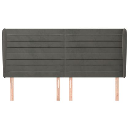Горна табла за легло с уши, тъмносива, 163x23x118/128 см,кадифе