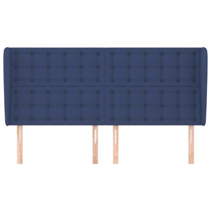 Горна табла за легло с уши, синя, 163x23x118/128 см, плат