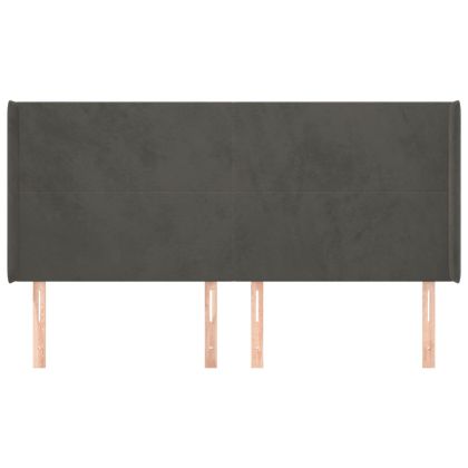 Горна табла за легло с уши, тъмносива, 183x16x118/128см, кадифе
