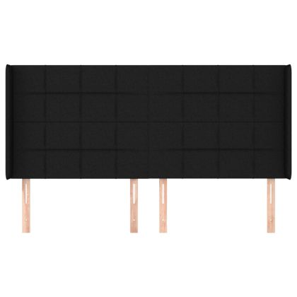 Горна табла за легло с уши, черна, 163x16x118/128 см, плат