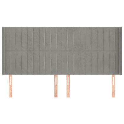 Горна табла за легло с уши, светлосива,183x16x118/128см, кадифе