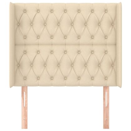 Горна табла за легло с уши, кремава, 93x16x118/128 см, плат