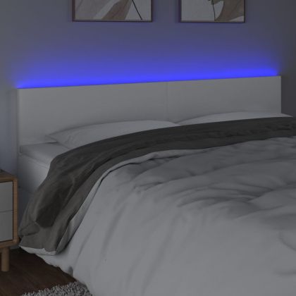 LED Горна табла за легло, бяла, 160x5x78/88 см, изкуствена кожа