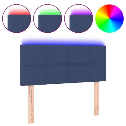 LED горна табла за легло, синя, 90x5x78/88 см, плат