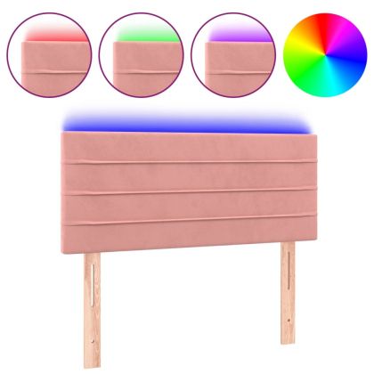 LED горна табла за легло, розова, 90x5x78/88 см, кадифе