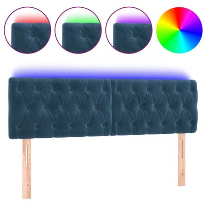 LED горна табла за легло, тъмносиня, 144x7x78/88 см, кадифе