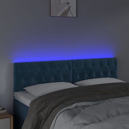 LED горна табла за легло, тъмносиня, 144x7x78/88 см, кадифе