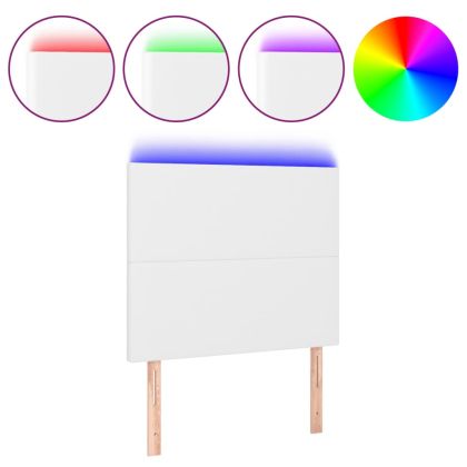 LED горна табла за легло, бяла, 80x5x118/128 см изкуствена кожа