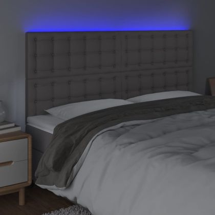 LED горна табла за легло,сива, 180x5x118/128см, изкуствена кожа