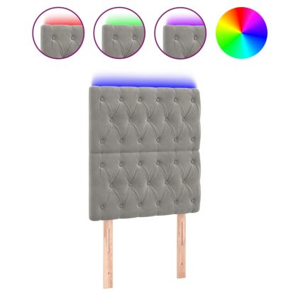 LED горна табла за легло, светлосива, 80x7x118/128 см, кадифе