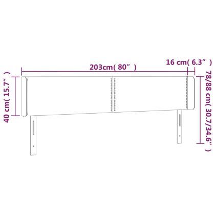 LED горна табла за легло, светлосива, 203x16x78/88 см, кадифе