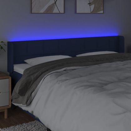 LED горна табла за легло, синя, 203x16x78/88 см, плат