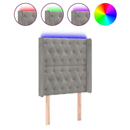 LED горна табла за легло, светлосива, 83x16x118/128 см, кадифе