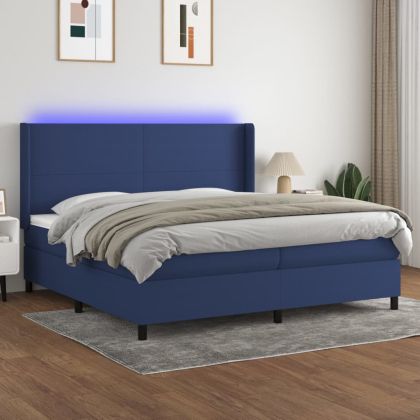 Боксспринг легло с матрак и LED, синя, 200x200 см, плат
