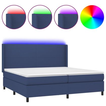 Боксспринг легло с матрак и LED, синя, 200x200 см, плат