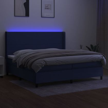 Боксспринг легло с матрак и LED, синя, 200x200 см, плат