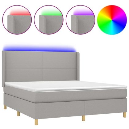 Боксспринг легло с матрак и LED, светлосиво, 160x200 см, плат