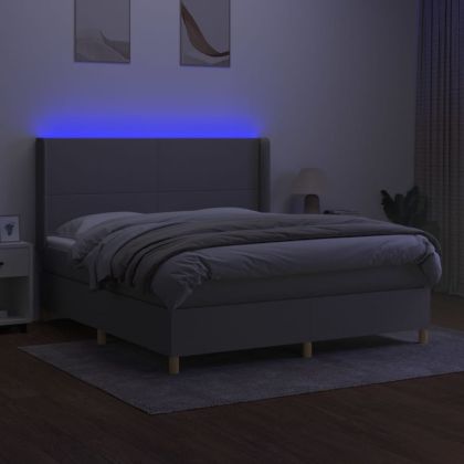 Боксспринг легло с матрак и LED, светлосиво, 160x200 см, плат