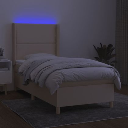 Боксспринг легло с матрак и LED, кремаво, 100x200 см, плат