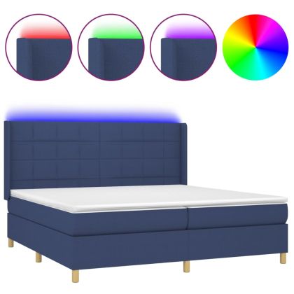 Боксспринг легло с матрак и LED, синя, 200x200 см, плат