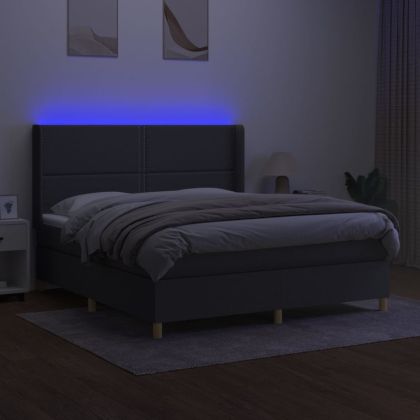 Боксспринг легло с матрак и LED, тъмносиво, 180x200 см, плат