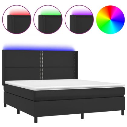 Боксспринг легло с матрак и LED черно 180x200см изкуствена кожа