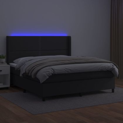 Боксспринг легло с матрак и LED черно 180x200см изкуствена кожа