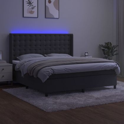 Боксспринг легло с матрак и LED, тъмносиво, 160x200 см, кадифе