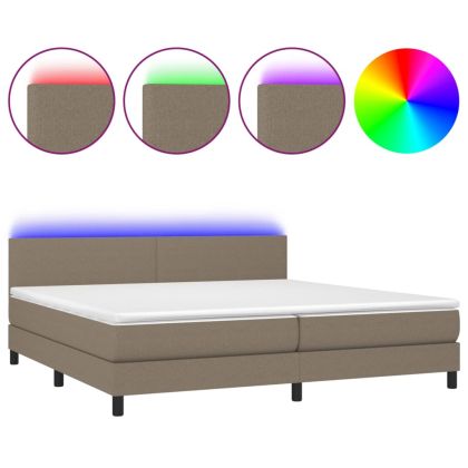 Боксспринг легло с матрак и LED, таупе, 200x200 см, плат