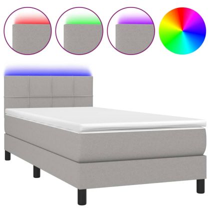 Боксспринг легло с матрак и LED, светлосиво, 90x190 см, плат