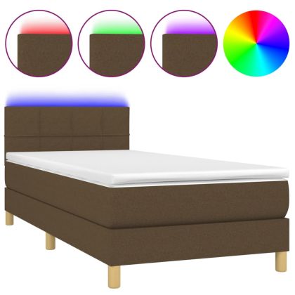 Боксспринг легло с матрак и LED, тъмнокафяво, 80x200 см, плат