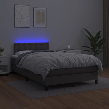 Боксспринг легло с матрак и LED сиво 120x200 см изкуствена кожа
