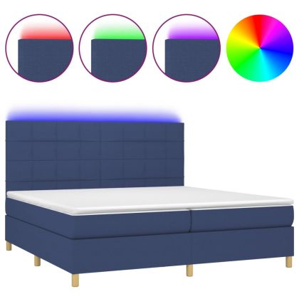 Боксспринг легло с матрак и LED, синя, 200x200 см, плат