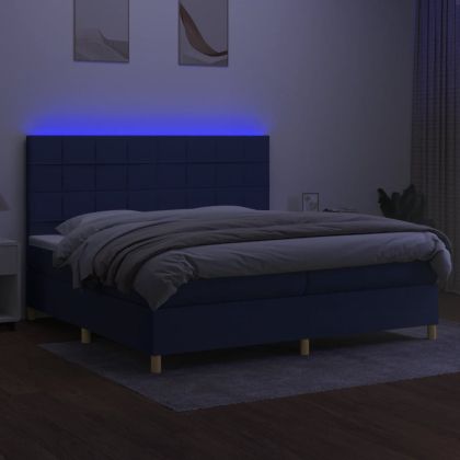Боксспринг легло с матрак и LED, синя, 200x200 см, плат
