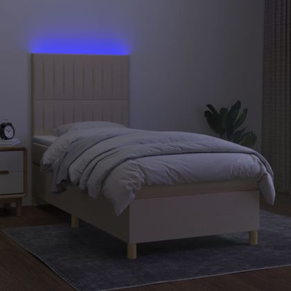 Боксспринг легло с матрак и LED, кремава, 90x190 см, плат