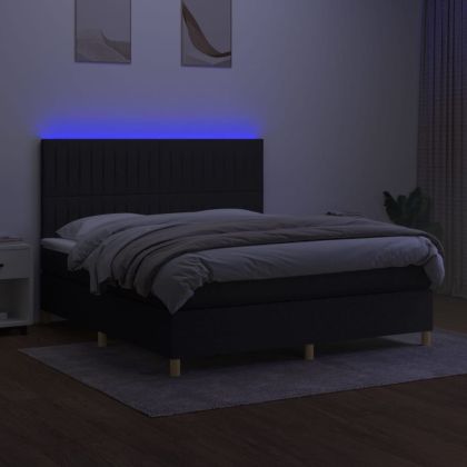 Боксспринг легло с матрак и LED, черно, 160x200 см, плат